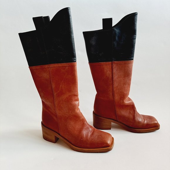 Chanel Brown Black Leather Boots Size 36.5 - Picture 2 of 16